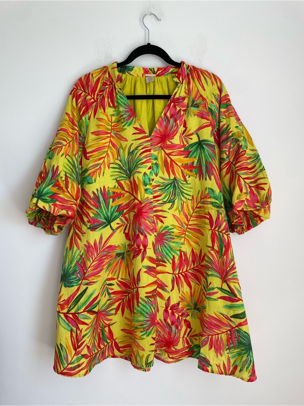 Magaschoni Tropical Linen Shift Dress Size M Colorful Vacation Relaxed Resort